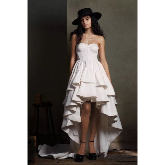 BHLDN Dresses & Skirts - BHLDN Ivory Strapless High-Low Ruffle Bridal Dress
